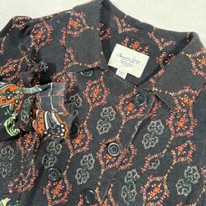 American Rag Cie Womens XL Peplum Jacket Black Paisley Floral Print Button Front
